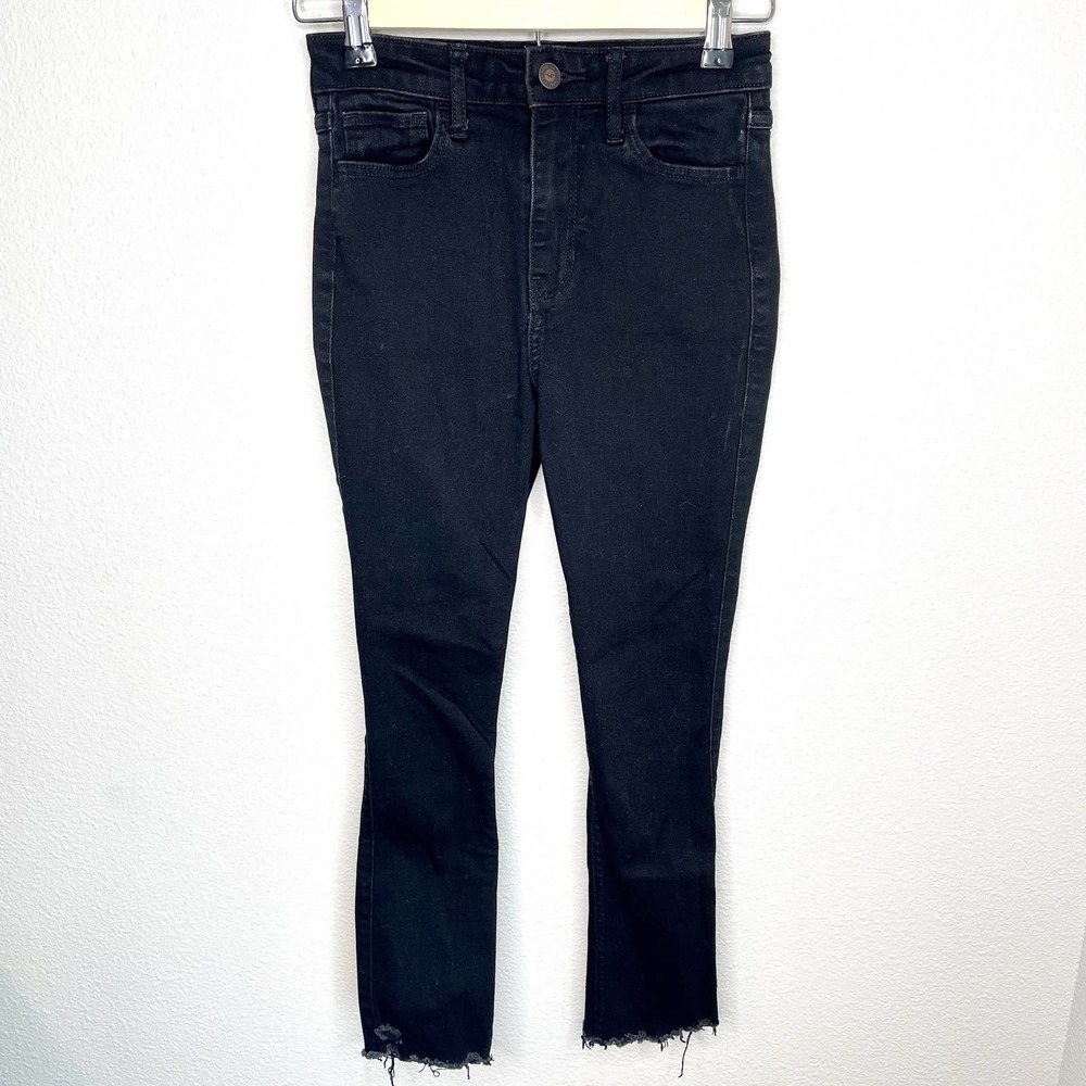 Hollister Black High Rise Super Skinny Raw Hem Ankle Cropped Jeans Size 23